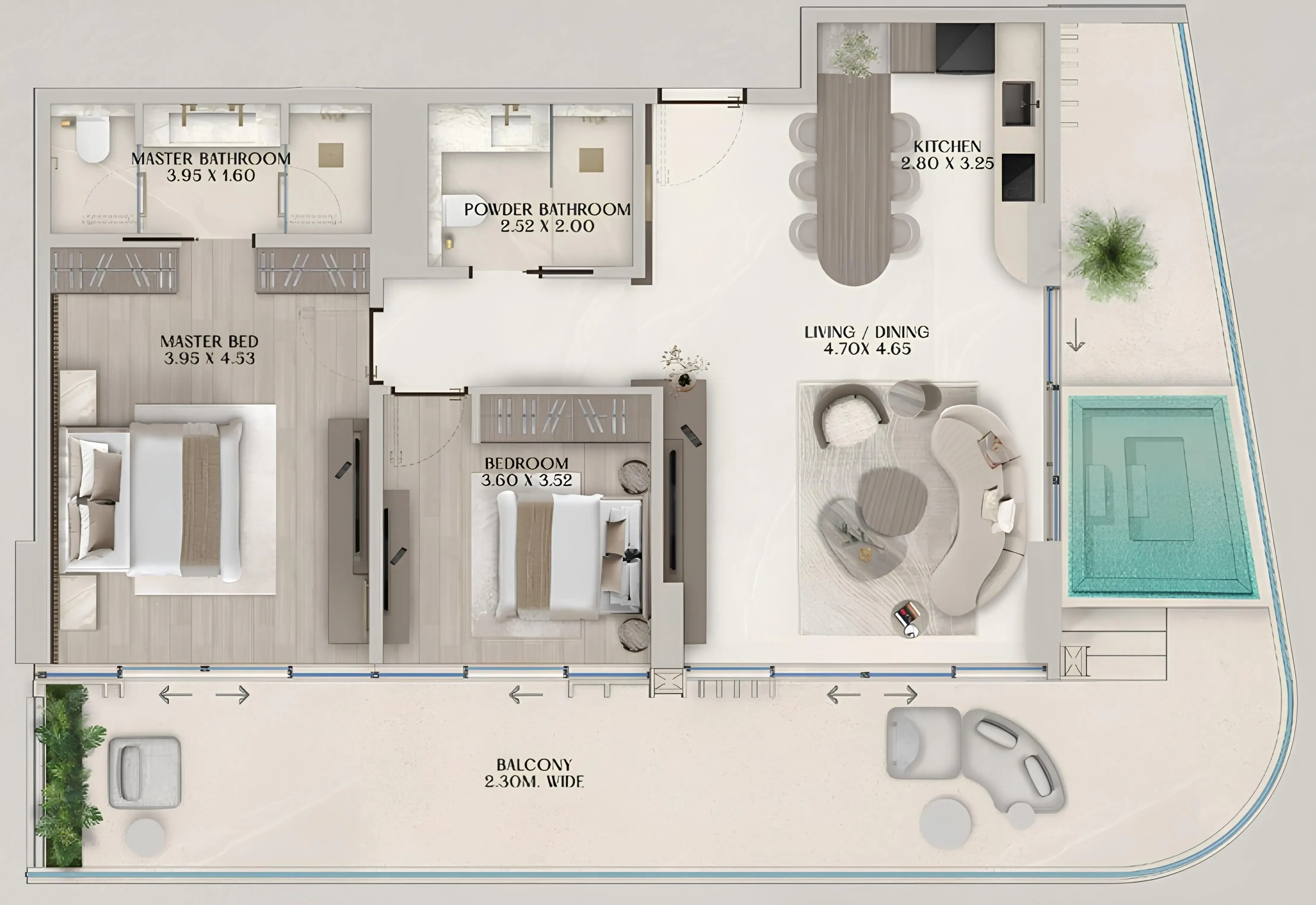 Soléva Beach Residences 2 bed floor plan, 1,580 sqft