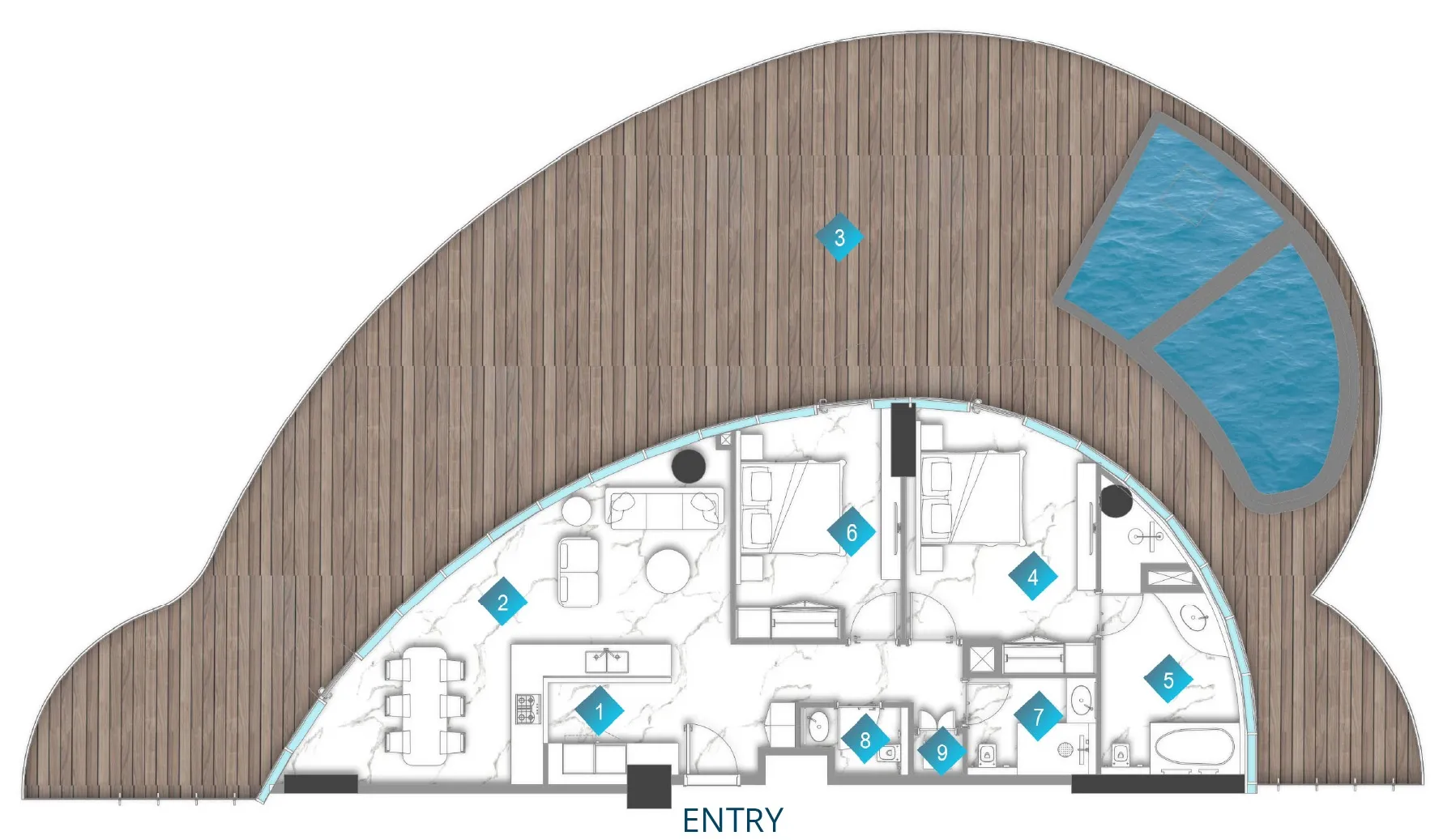 Aqua Arc 2 bed floor plan, 3,301 sqft