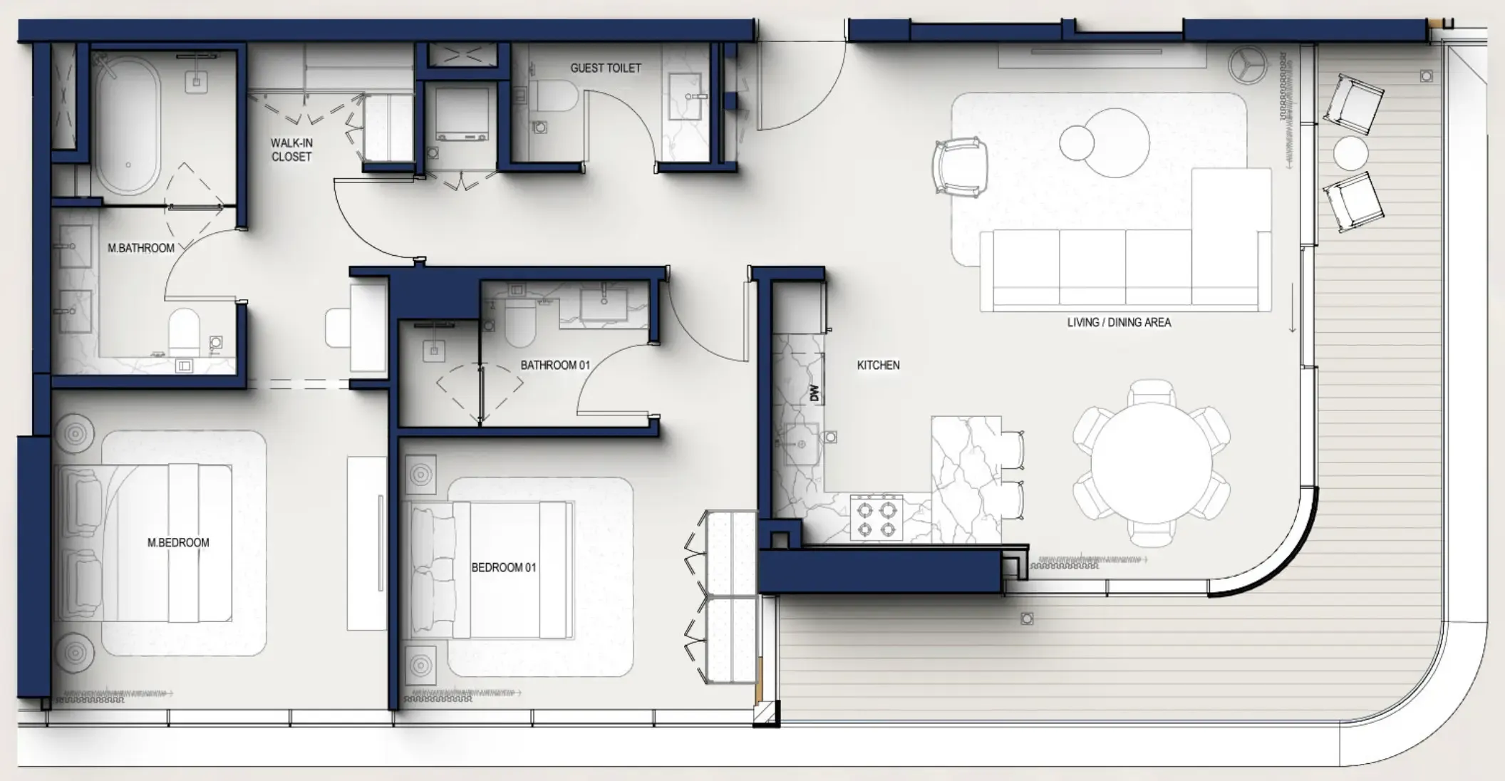Hilton Residences 2 bed floor plan, 1,377 sqft