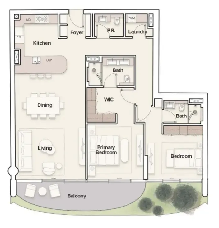 Ellington Ocean House 2 bed floor plan, 1,630 – 1,642 sqft