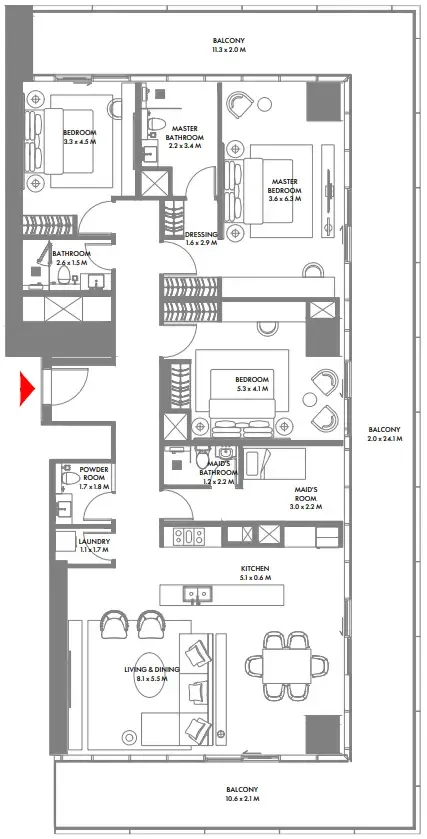 W The Residences by Arada 3 bed floor plan, 2,733 sqft