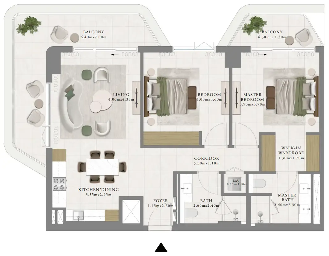 Sera 1 2 bed floor plan, 1,353 sqft