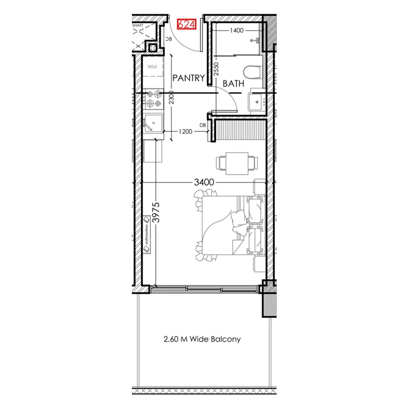 Al Haseen Residences 5 Studio floor plan, 383 sqft