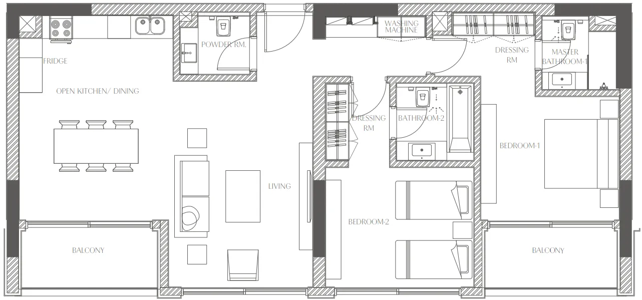 Creekside Residence 2 bed floor plan, 1,230 – 1,231 sqft