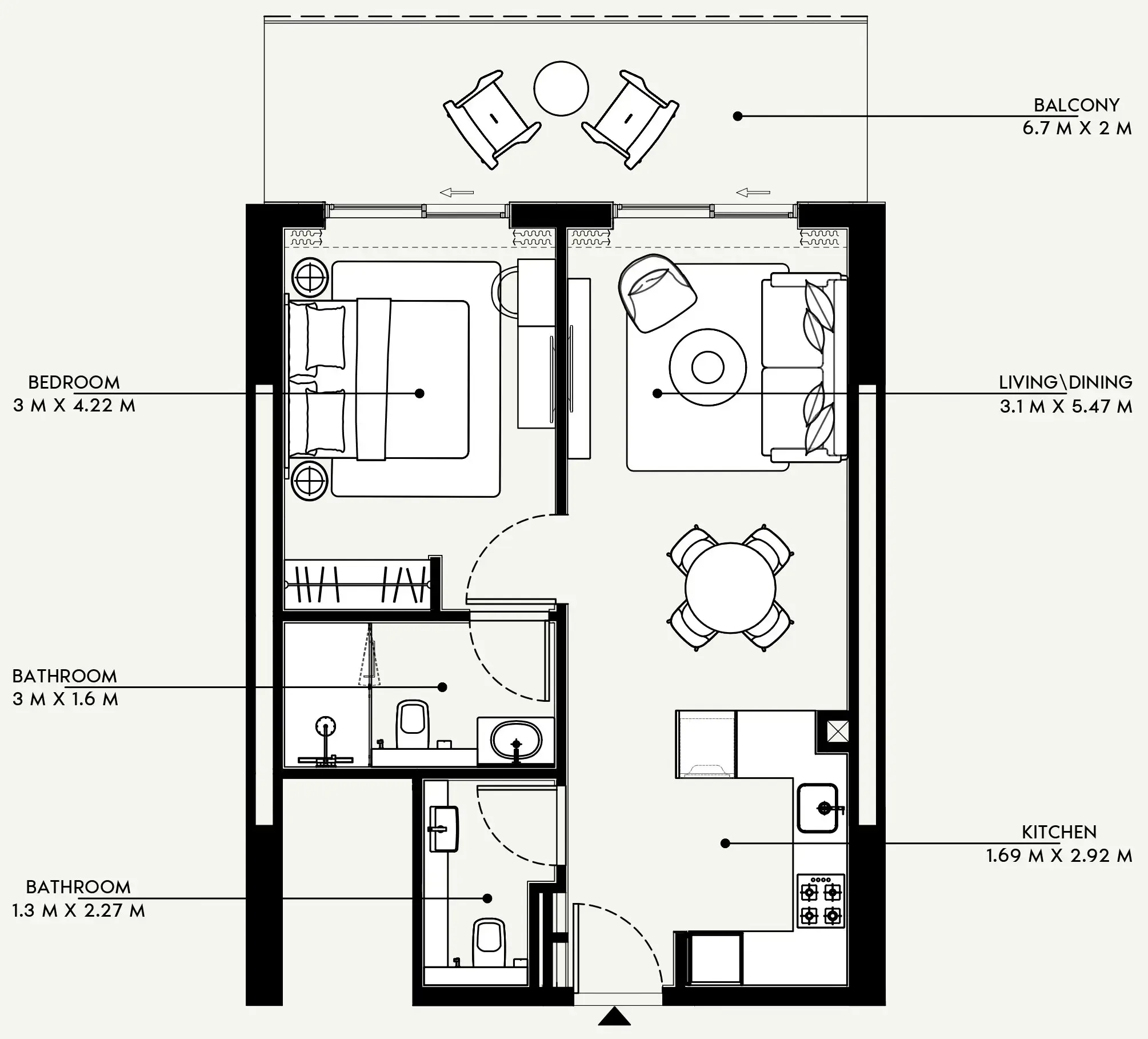 Azizi Venice 1 bed floor plan, 731 sqft