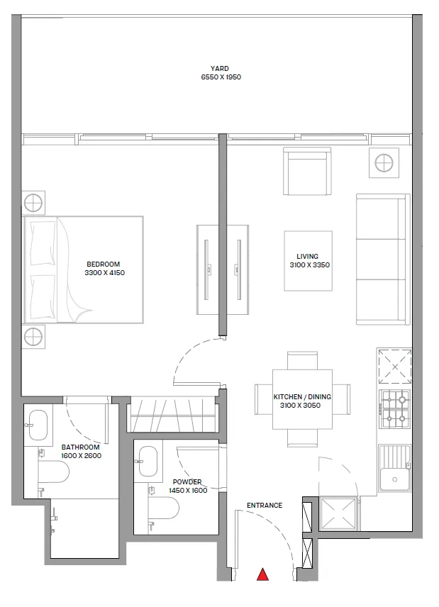 Beach Residences at Siniya Island 1 bed floor plan, 665 sqft