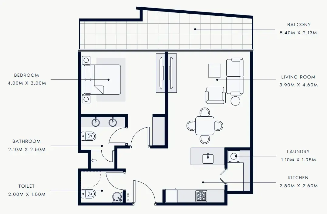 Riviera Rêve 1 bed floor plan, 835 sqft