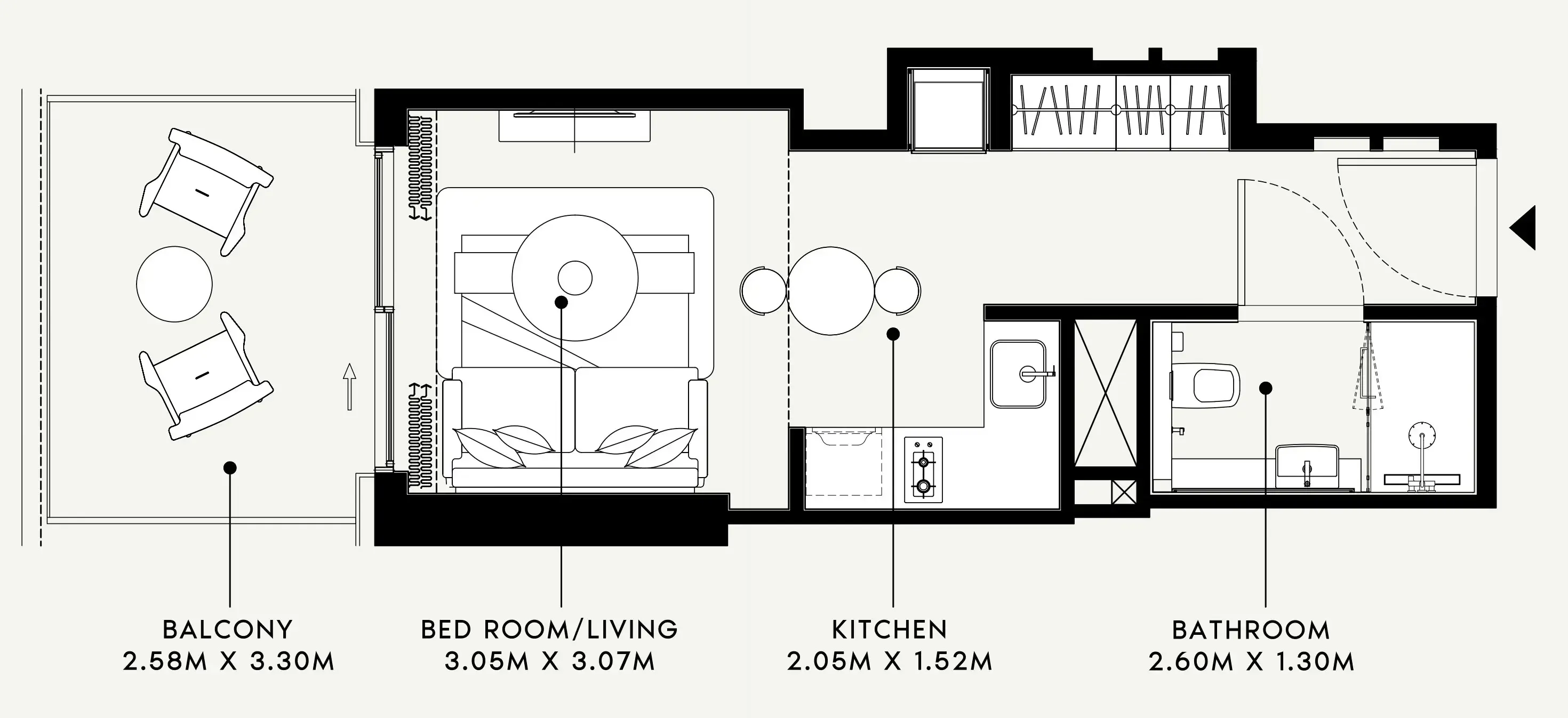 Azizi Venice Studio floor plan, 401 sqft
