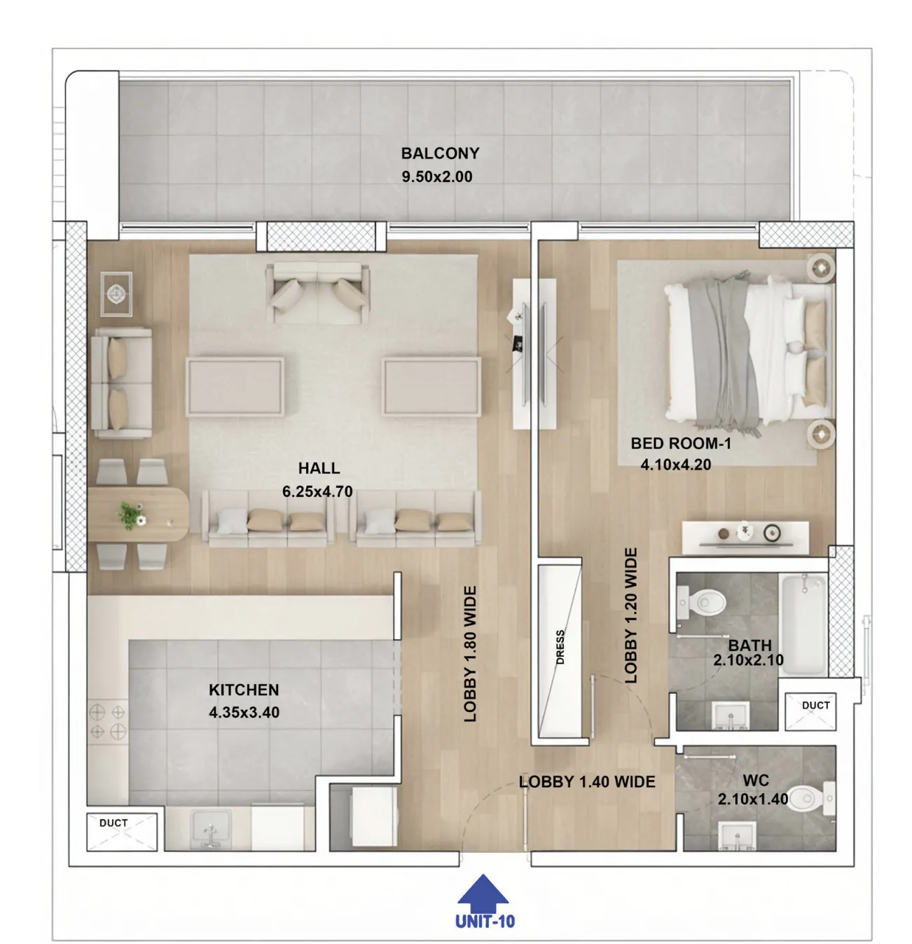 RR Grand 1 bed floor plan, 1,198 – 1,211 sqft