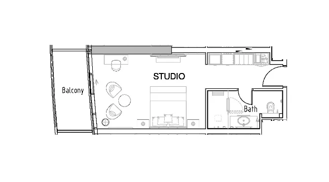 Damac Hills - Radisson Dubai Studio floor plan, 490 sqft