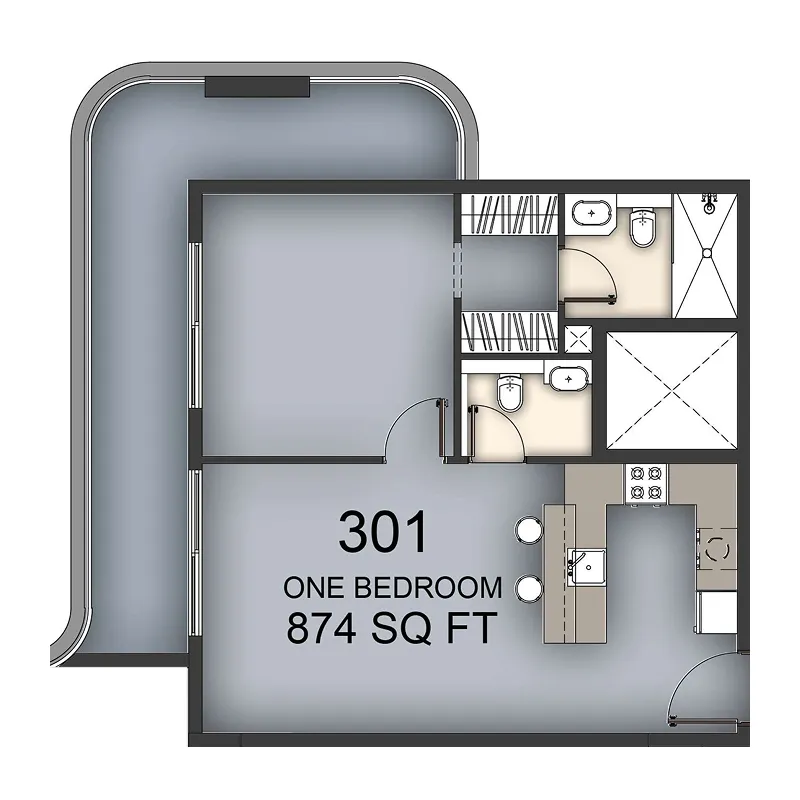 Aizel Tower 1 bed floor plan, 865 sqft