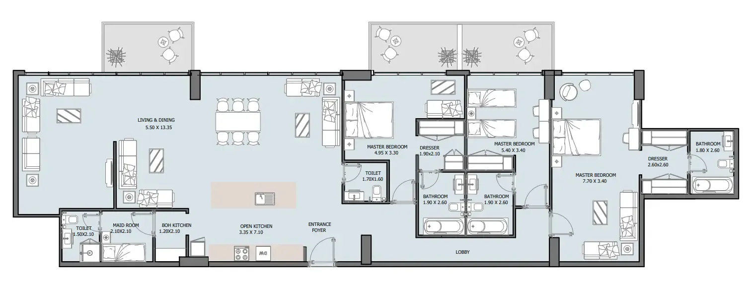 Oceana 3 bed floor plan, 2,598 sqft