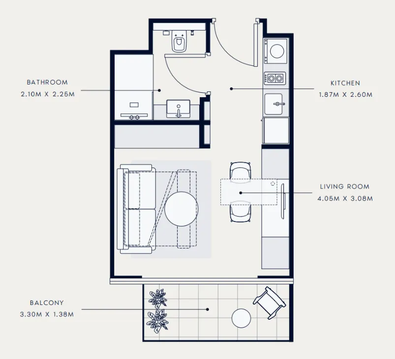 Azizi Venice Studio floor plan, 334 sqft