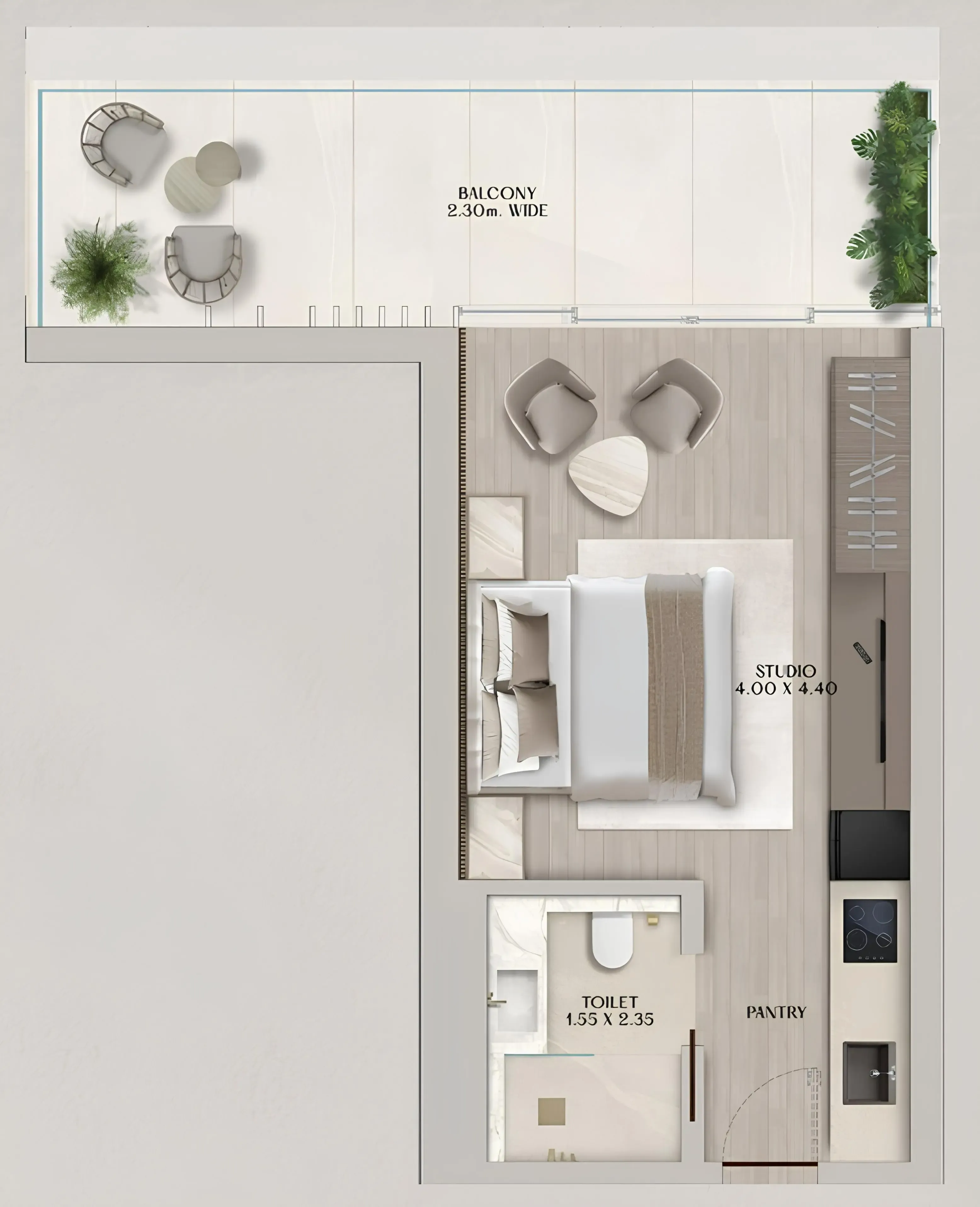 Soléva Beach Residences Studio floor plan, 491 sqft
