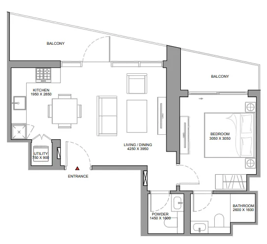 The Eden at Sobha Central 1 bed floor plan, 702 sqft