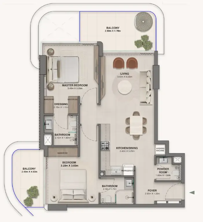 Woodland Crest 2 bed floor plan, 1,022 sqft