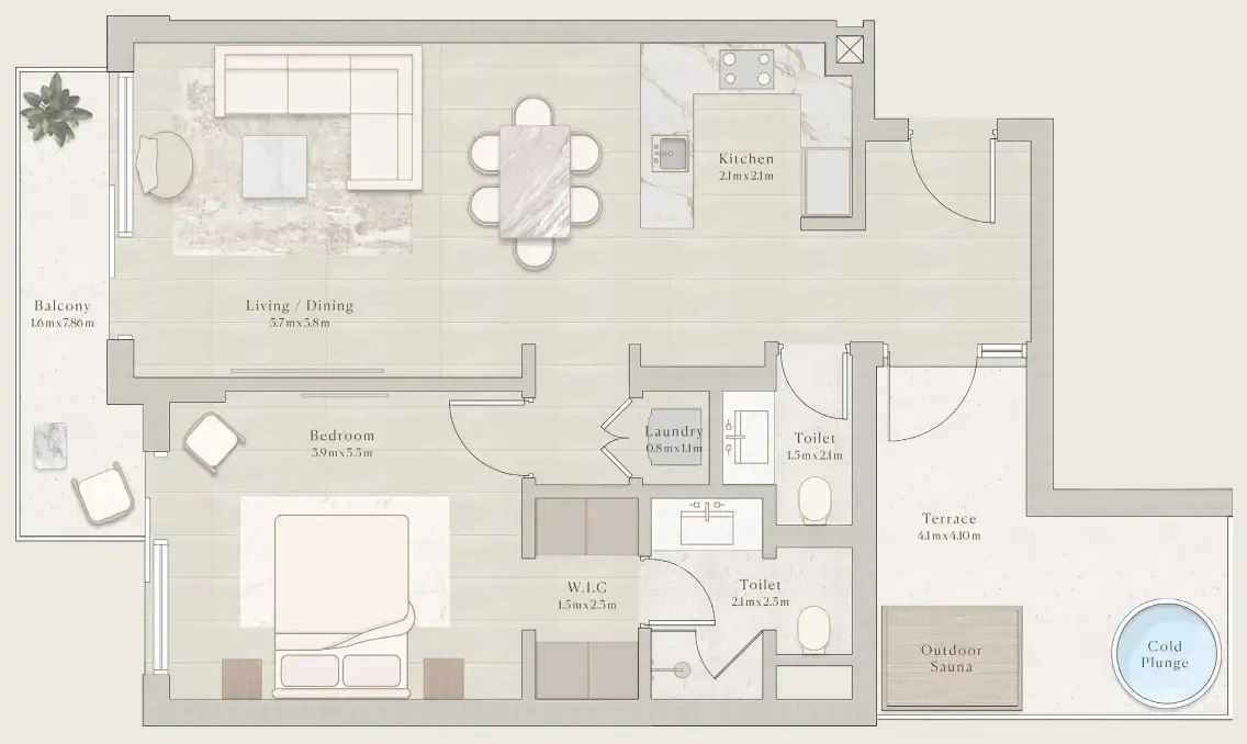 Emerge Residences 1 bed floor plan, 973 sqft