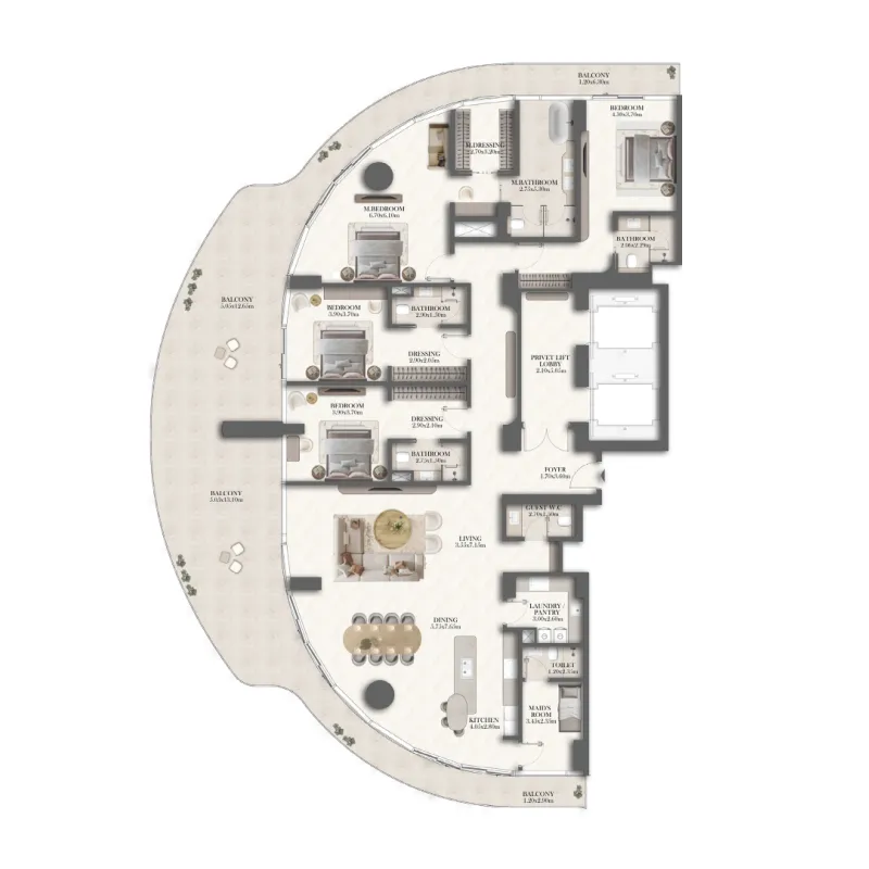 Jumeirah Residences at Al Maryah Island 4 bed floor plan, 4,259 sqft