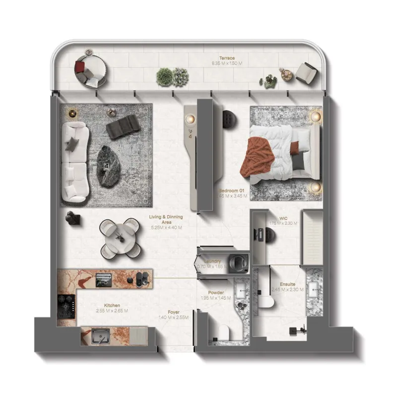Le Château 1 bed floor plan, 852 sqft