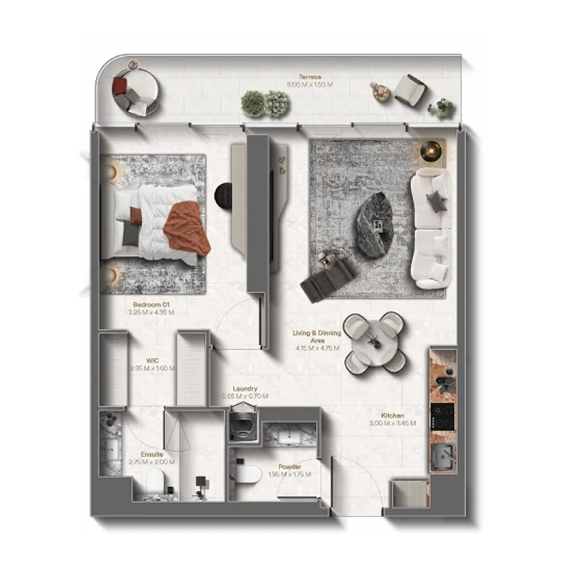 Le Château 1 bed floor plan, 863 sqft