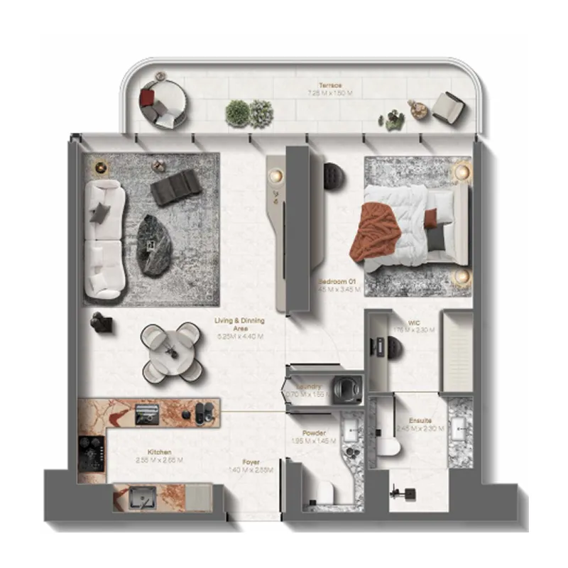 Le Château 1 bed floor plan, 835 sqft