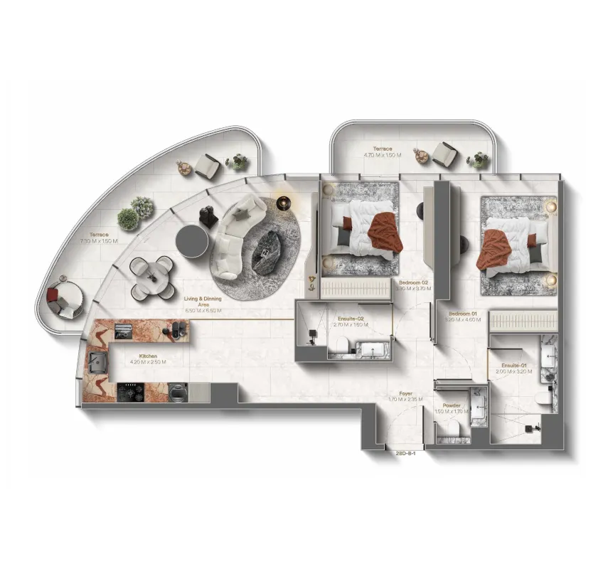 Le Château 2 bed floor plan, 1,246 sqft