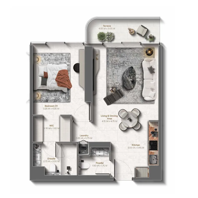 Le Château 1 bed floor plan, 807 sqft