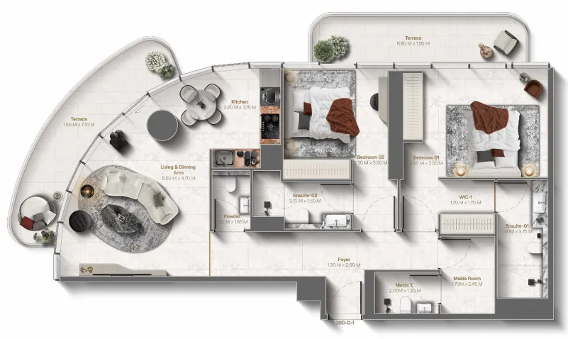 Le Château 2 bed floor plan, 1,389 sqft