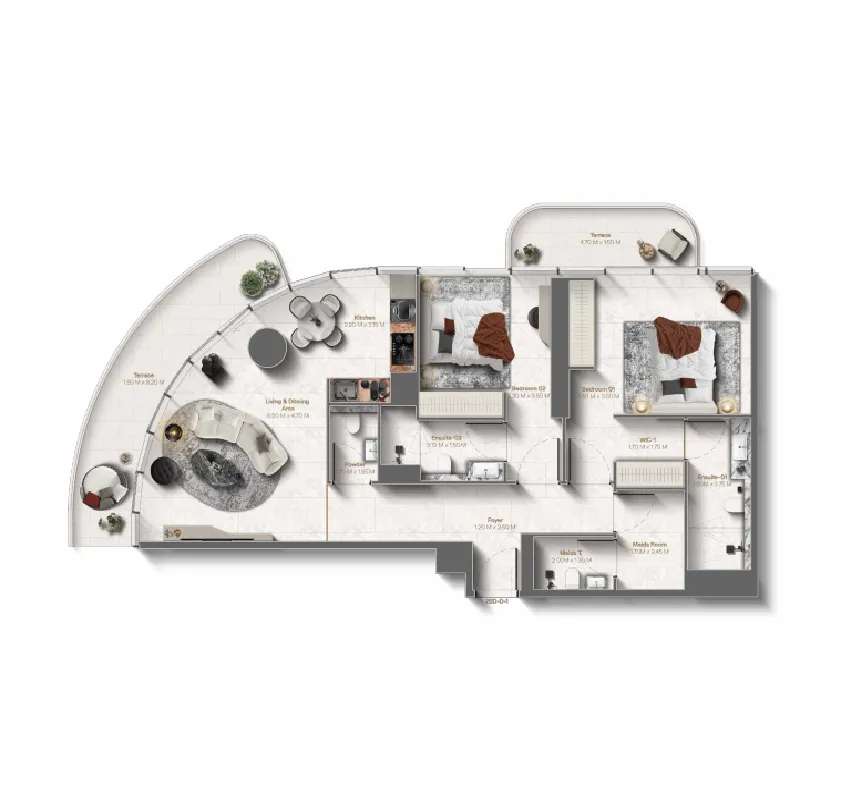 Le Château 2 bed floor plan, 1,371 sqft
