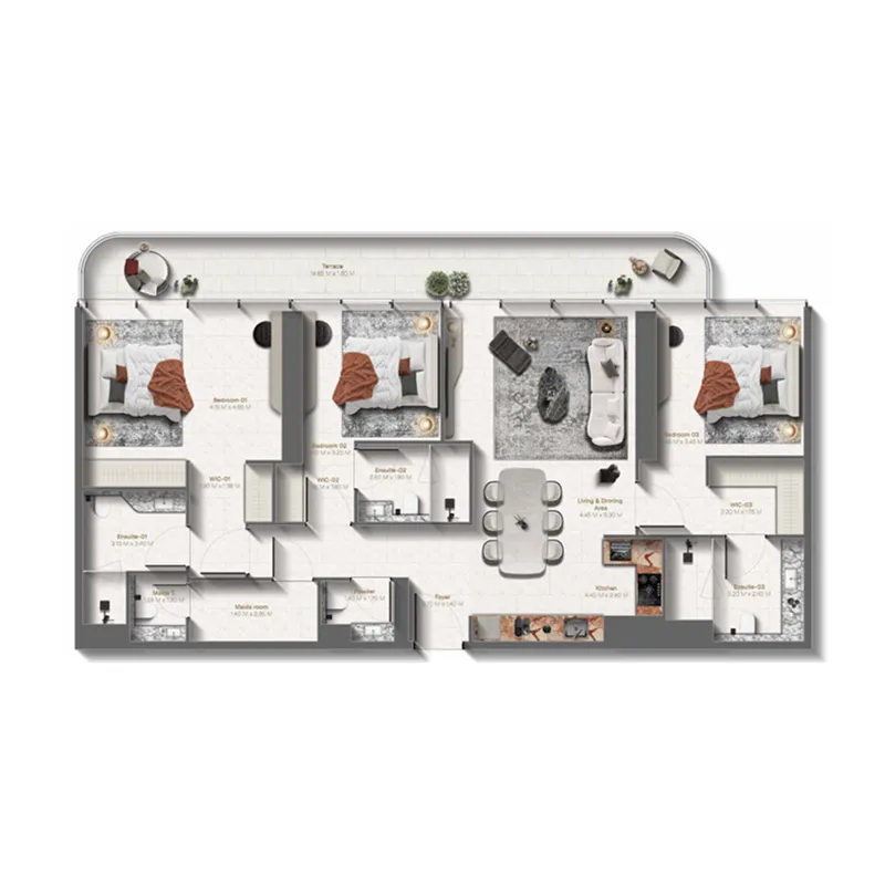 Le Château 3 bed floor plan, 1,690 sqft