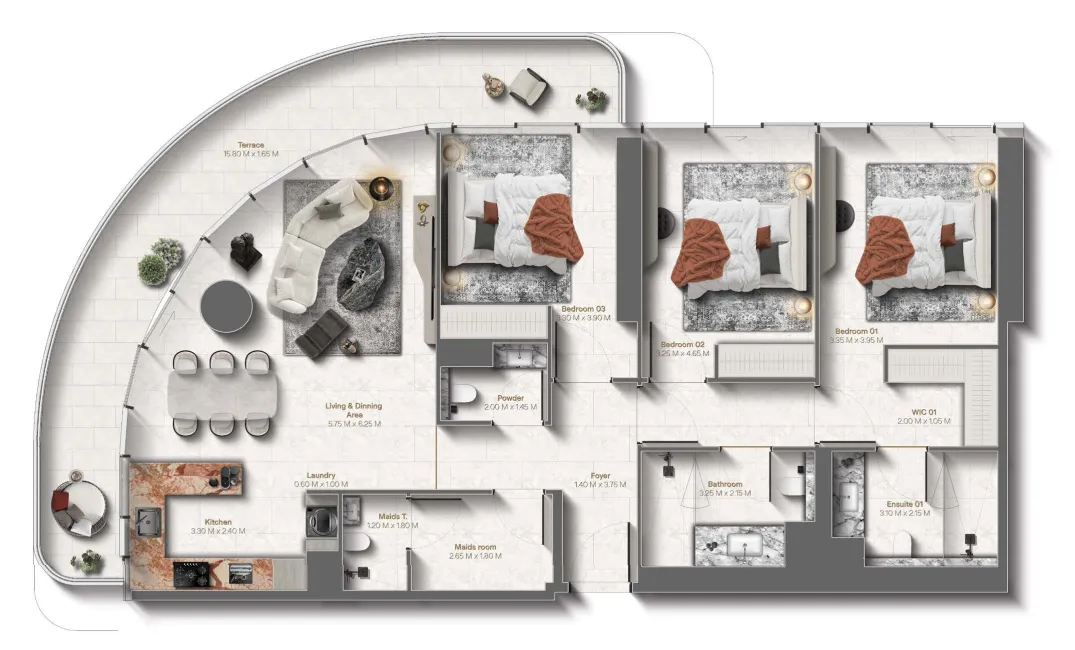 Le Château 3 bed floor plan, 1,726 sqft