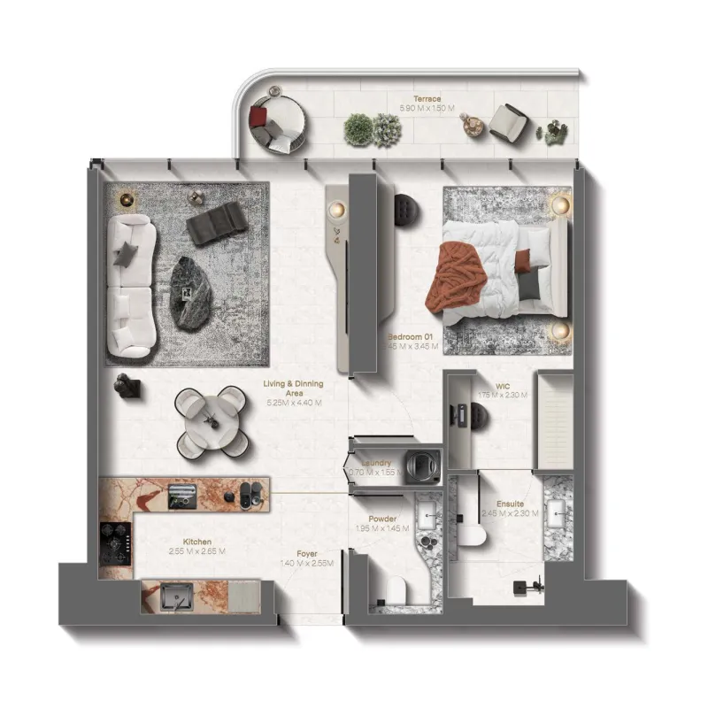 Le Château 1 bed floor plan, 812 sqft