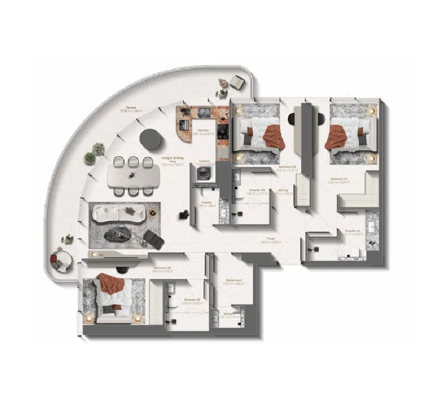 Le Château 3 bed floor plan, 1,697 sqft