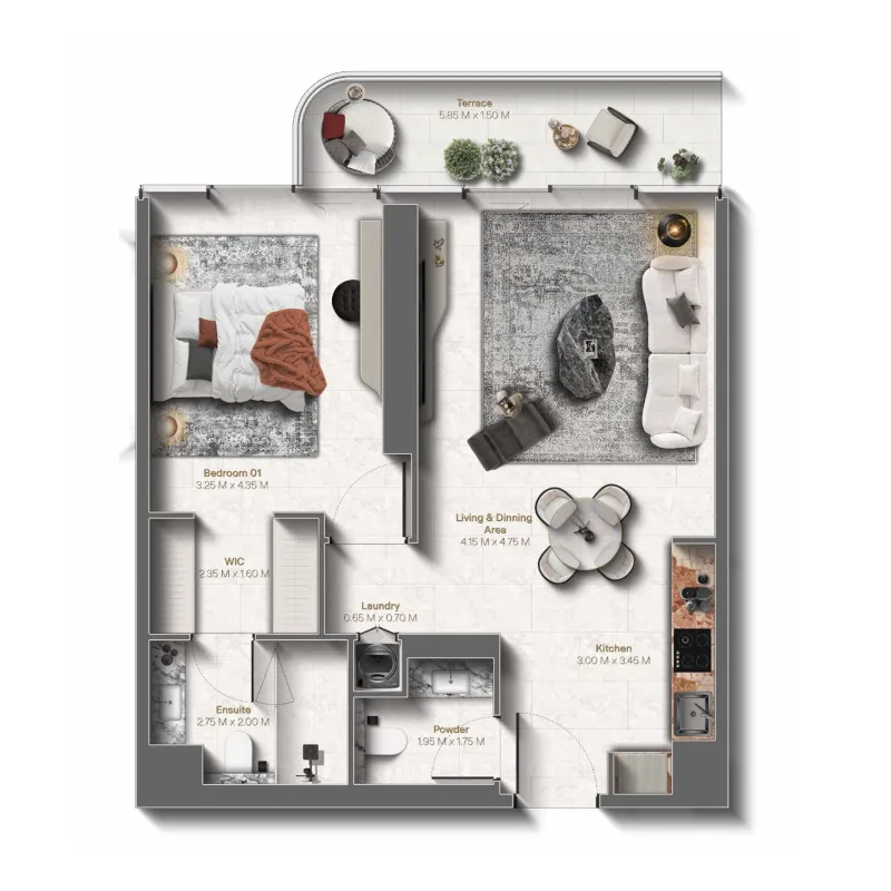 Le Château 1 bed floor plan, 827 sqft