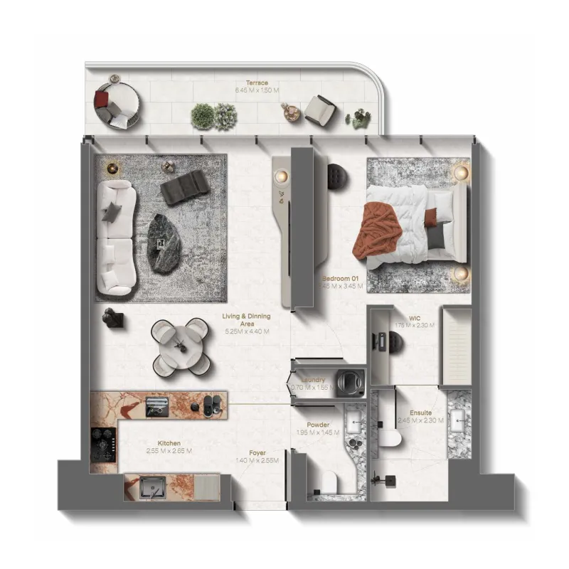 Le Château 1 bed floor plan, 828 sqft