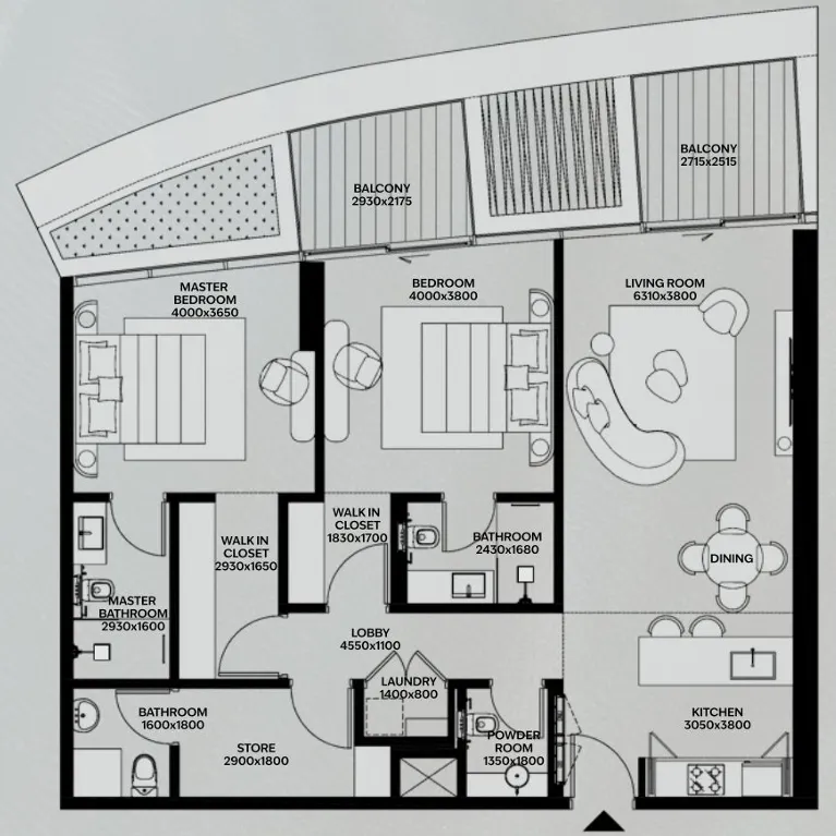 Lia by Avenew Development 2 bed floor plan, 1,352 sqft