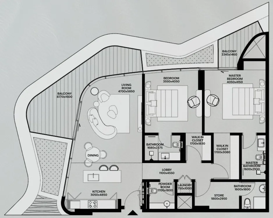 Lia by Avenew Development 2 bed floor plan, 1,525 sqft