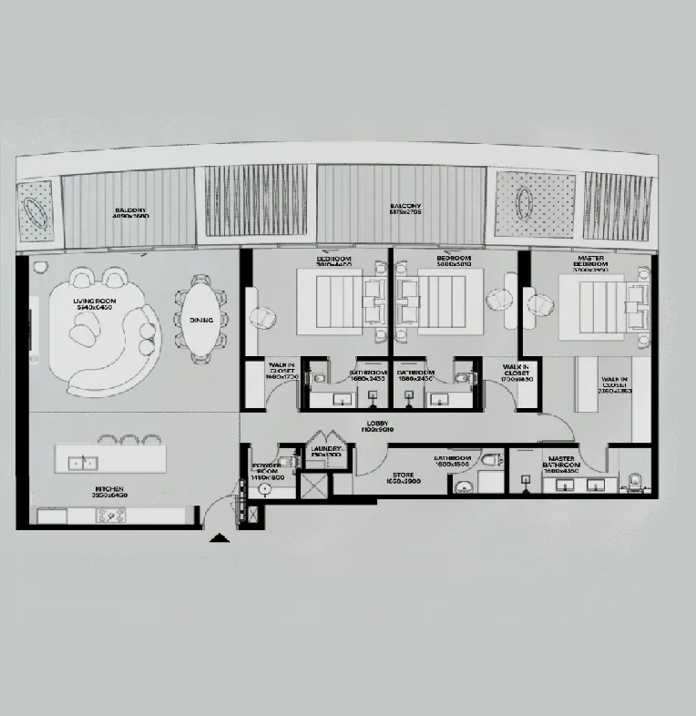 Lia by Avenew Development 3 bed floor plan, 2,200 sqft