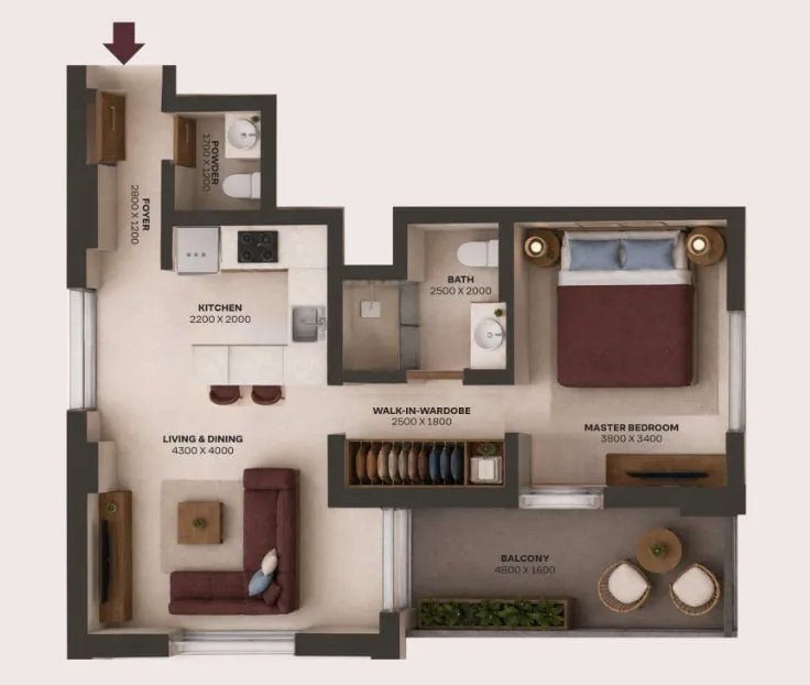 New Project by Grid Properties 1 bed floor plan, 629 sqft