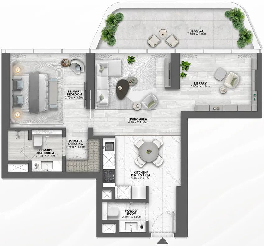 Passo by Beyond 1 bed floor plan, 876 sqft