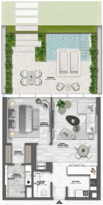 Passo by Beyond 1 bed floor plan, 1,364 sqft