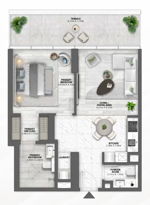 Passo by Beyond 1 bed floor plan, 864 – 877 sqft