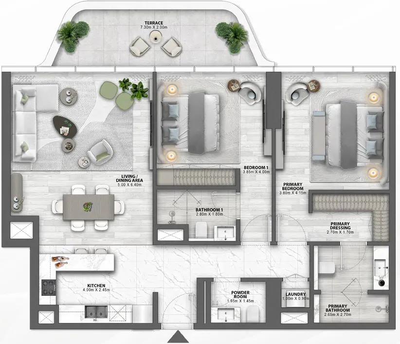 Passo by Beyond 2 bed floor plan, 1,383 – 1,480 sqft