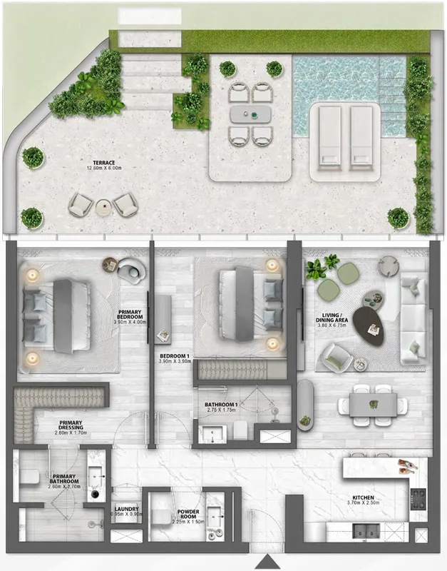 Passo by Beyond 2 bed floor plan, 1,972 sqft