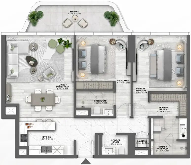 Passo by Beyond 2 bed floor plan, 1,426 sqft