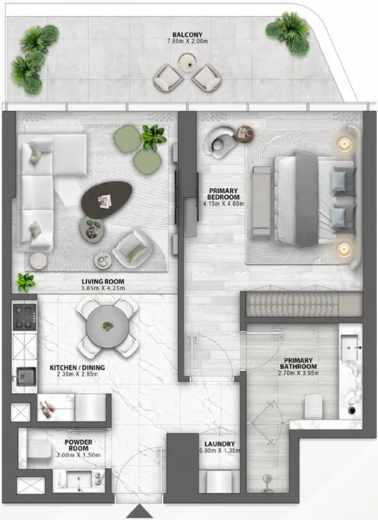 Passo by Beyond 1 bed floor plan, 931 sqft