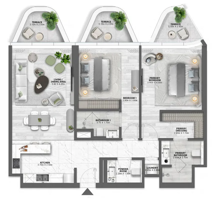 Passo by Beyond 2 bed floor plan, 1,368 sqft