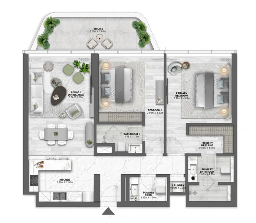 Passo by Beyond 2 bed floor plan, 1,352 sqft