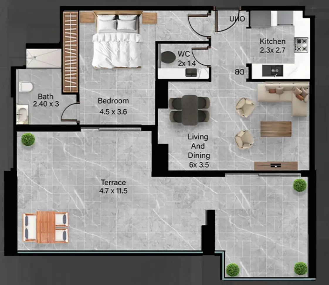 Rose Gardens 2 1 bed floor plan, 1,224 sqft