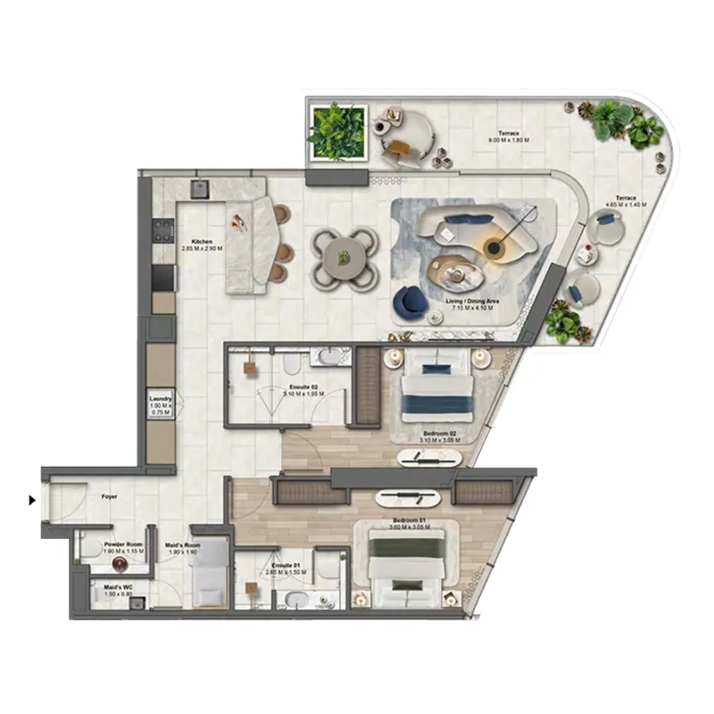 Soulever by Beyond 2 bed floor plan, 1,441 – 1,476 sqft